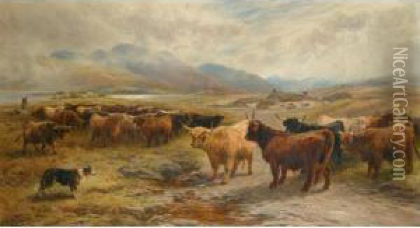 Collecting Cattle In The Highlands Oil Painting - Henry Garland