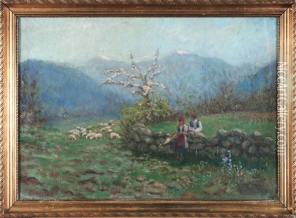 Ovce Na Pastve Oil Painting - Ferdinand Engelmuller