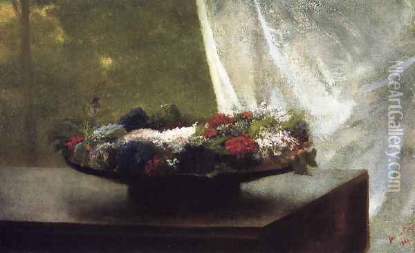 Flowers In A Lacquer Bowl Oil Painting - John La Farge