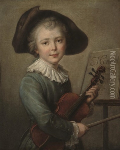 A Young Boy In A Blue Coat And Tricorn Oil Painting - Francois Hubert Drouais