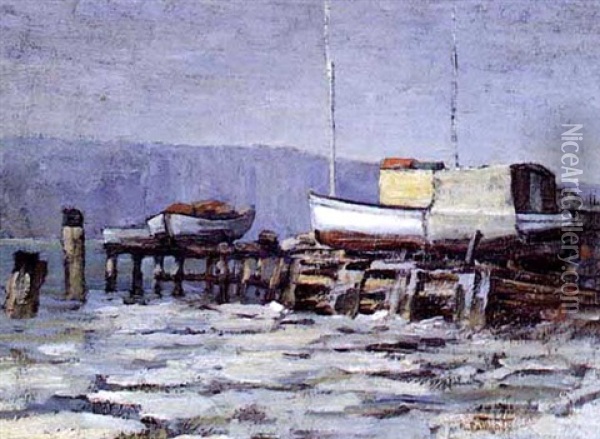 Waiting For Sunrise, Yonkers Yacht Club, The Palisades Oil Painting - Edward Henry Potthast