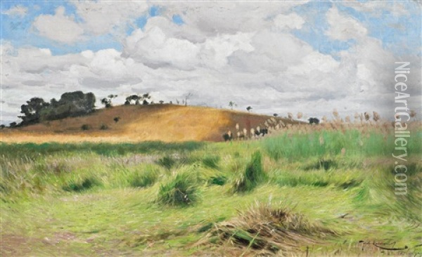 Landschaft In Tansania Am Fluss Ruhudji Oil Painting - Wilhelm Friedrich Kuhnert