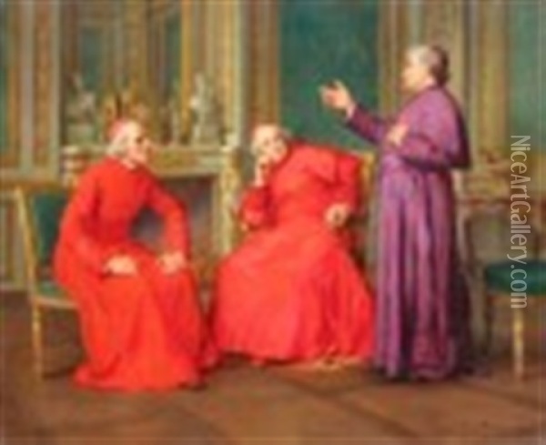 Addressing The Cardinals Oil Painting - Charles Baptiste Schreiber