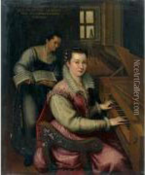 Autoportrait Au Clavicorde, Accompagnee De Sa Servante Oil Painting - Lavinia Fontana