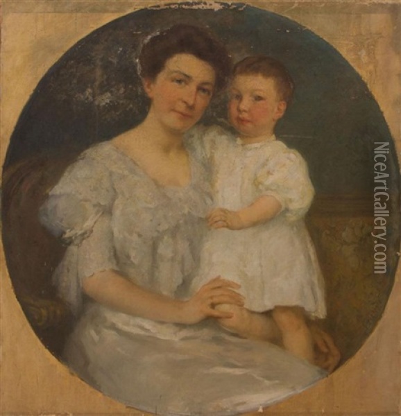 Mrs. Stella Shoemaker Ricketts (1877-1909) And Son, Robert Bruce Ricketts (1907-1927) Oil Painting - Francis Luis Mora