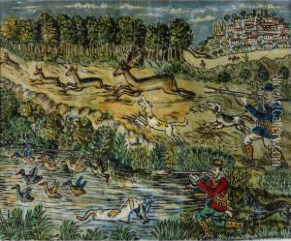 Hunting Scene Oil Painting - Hadjimichail Theophilos