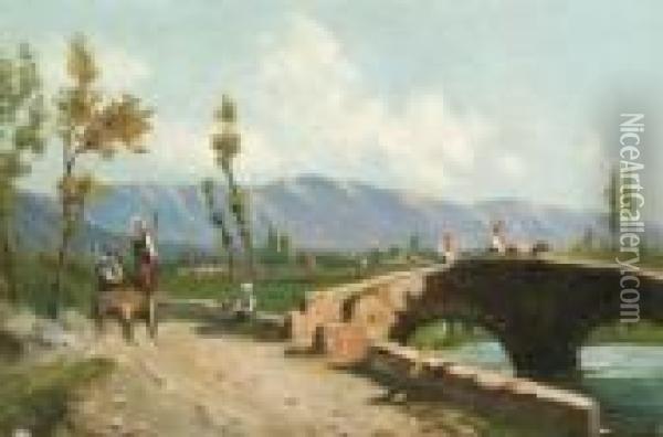 Paesaggio Di Montagna Con Figure
 . Ol Auf Leinwand, Doubliert. 23,7 X 35 Cm. Links Unten Signiert: G. 
Battista Oil Painting - Giovanni Battista