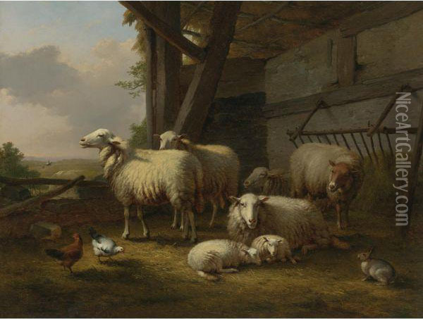 The Sheep Fold Oil Painting - Eugene Joseph Verboeckhoven