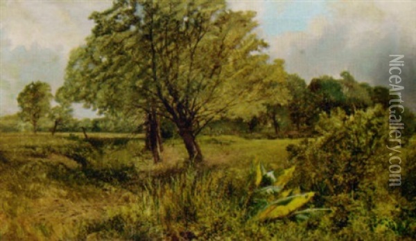 Across The Fields Oil Painting - James Peel