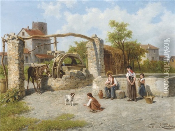 A Waterwheel Between Bordighera And Ventimiglia Oil Painting - Jacques Francois Carabain