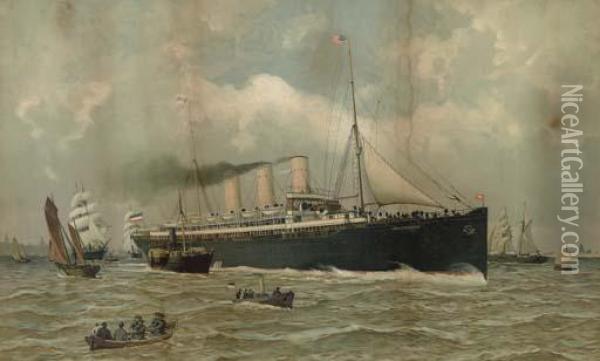 The S.s. Furst Bismarck In Hamburg Oil Painting - Fred Pansing