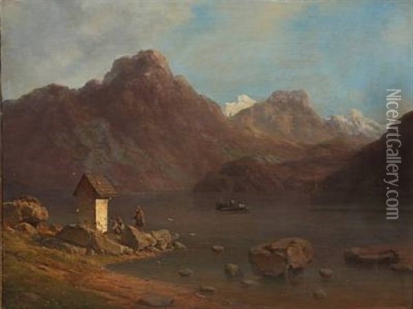 Mountain Scene, Presumably From Switzerland Oil Painting - Georg Emil Libert