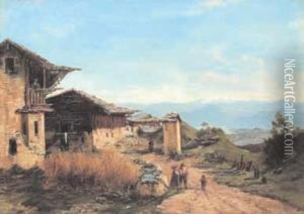 Paese Sul Lago Oil Painting - Giovanni-Battista Camuccini