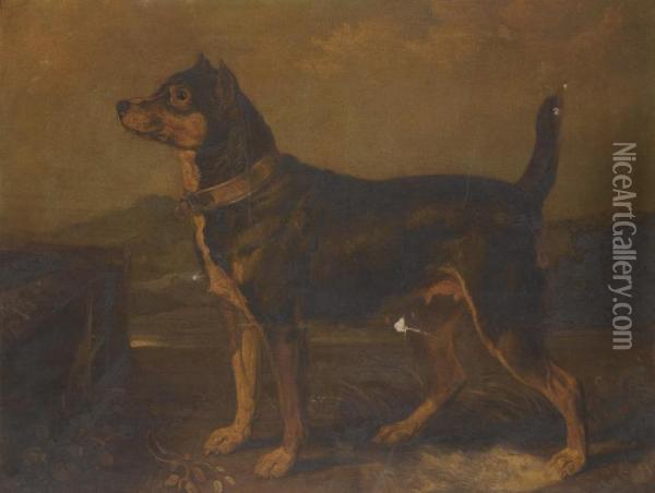 A Terrier In A Landscape Oil Painting - James Ward