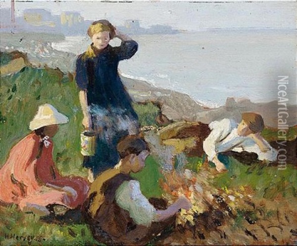 The Bonfire Oil Painting - Harold Harvey