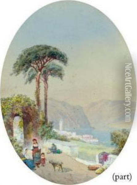 Conversing By The Wayside On The Shores Of Lake Maggiore Oil Painting - Charles Rowbotham