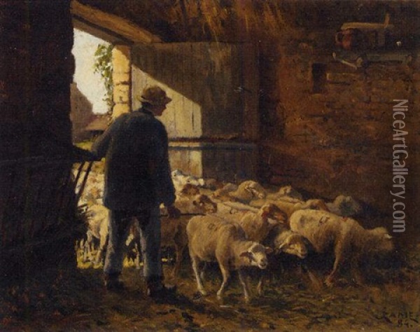 Sheep Herding At Dusk Oil Painting - Jules Louis Rame