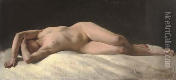 Reclining Nude Oil Painting - Karoly Csuzy