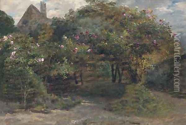 Le chemin aux arbres et fleurs Oil Painting - Eugene Petit