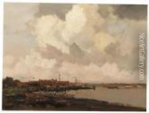 A Shipyard Oil Painting - Willem George Fred. Jansen