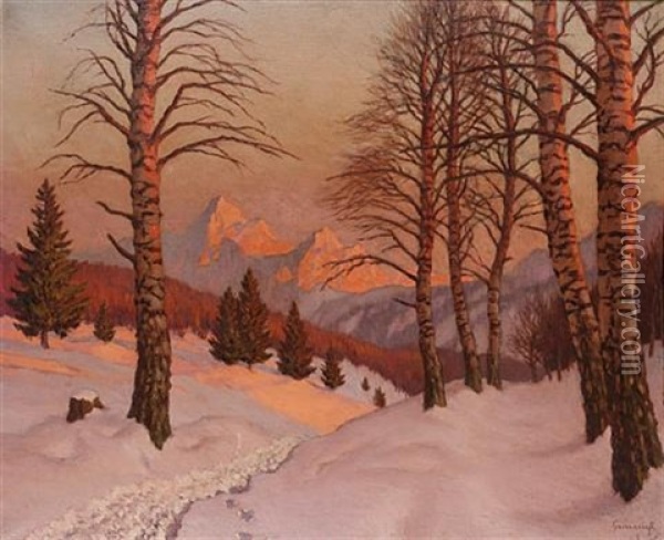 Sunset In The Mountains Oil Painting - Mikhail Markianovich Germanshev