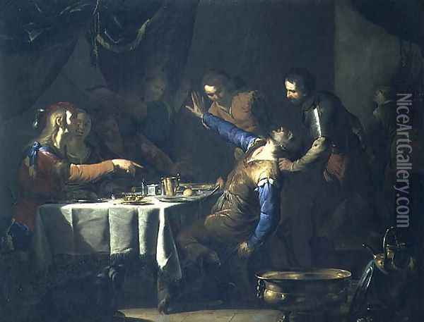 The Murder of Amnon by his brother Absalom Oil Painting - Bernardo Cavallino