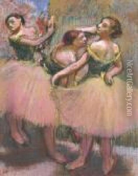 Trois Danseuses (corsages Verts) Oil Painting - Edgar Degas