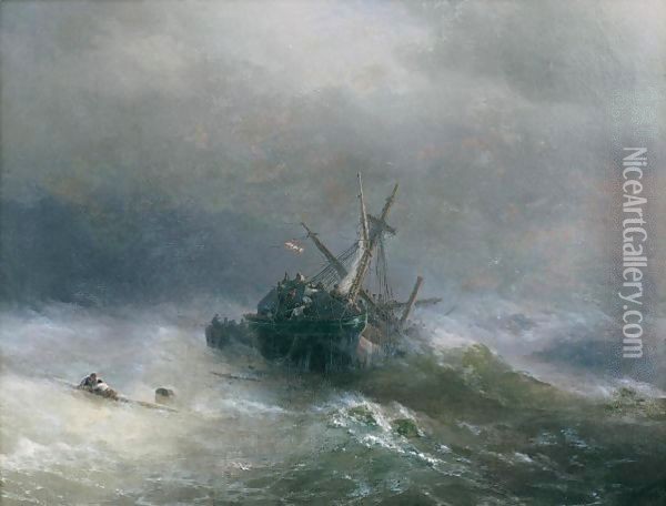 Lowering The Boats Oil Painting - Ivan Konstantinovich Aivazovsky