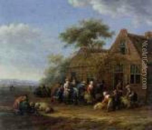 Bauern Mit Vieh Vor Katen Oil Painting - Barent Gael