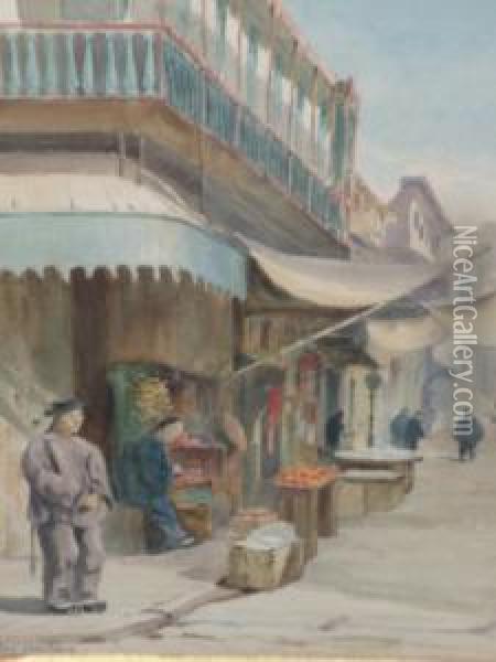 B.- Figures In A Chinese Street Scene; Watercolours, A Pair, Both Signed, 32x23cm., Ea Oil Painting - Stanley Inchbold