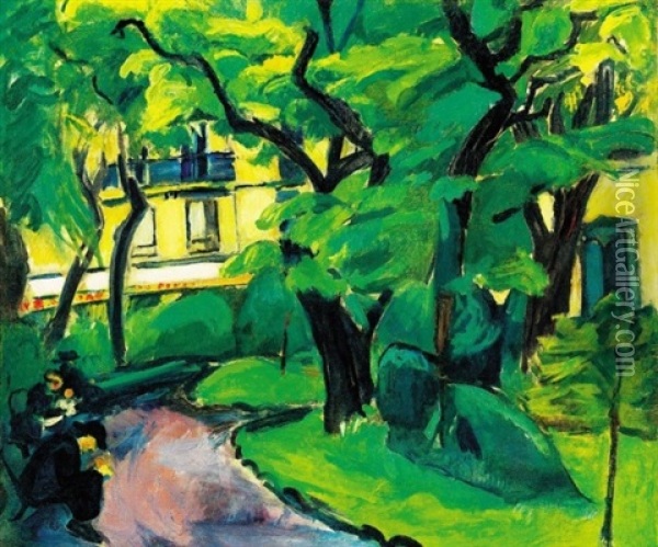 Parizsi Reszlet - Cluny Park (paris Scene - Cluny Park) Oil Painting - Valeria Denes