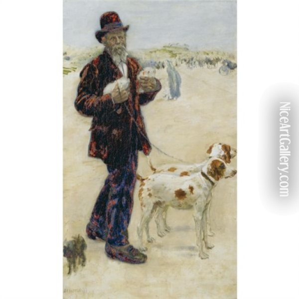 Man Walking Dogs Oil Painting - Jean Francois Raffaelli