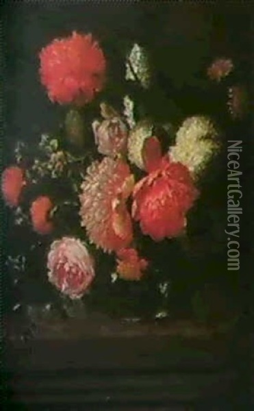 Vase De Fleurs Sur Un Entablement Oil Painting - Jan Pauwel Gillemans The Elder