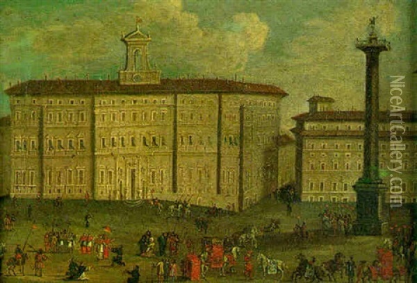 A View Of The Palazzo Colonna, Rome Oil Painting - Orazio Grevenbroeck