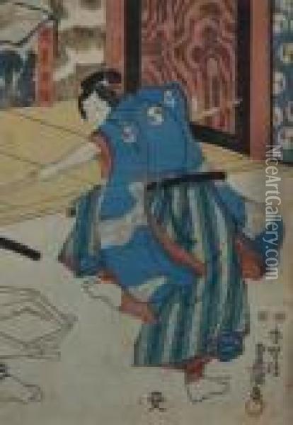 Acteur Dans Le Role D'oboshi Rikiya Oil Painting - Kunisada