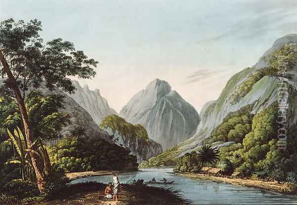 A View in Oheitepha Bay on the Island of Otaheite, from Captain Cooks Last Voyage, 1809 Oil Painting - John Webber