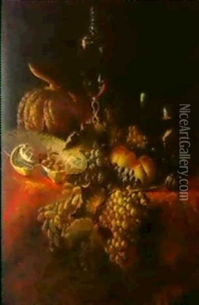 Stilleben Mit Weintrauben, Pfirsichen Und Einem             Venezianischen Weinglas Oil Painting - Andrea Benedetti
