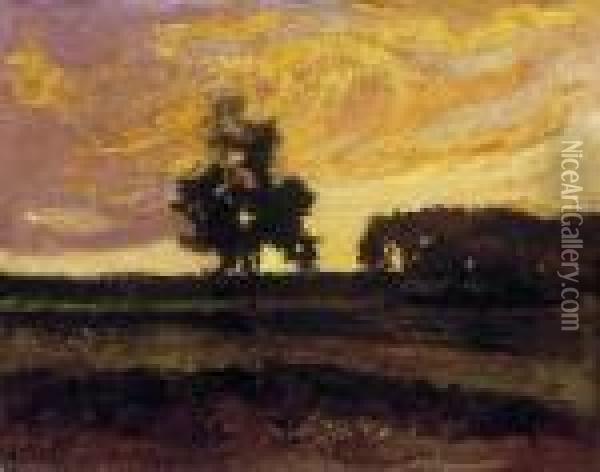 Sunset Oil Painting - Lajos Szlanyi