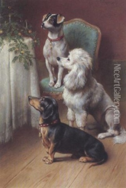 Drei Brave Hunde Oil Painting - Carl Reichert