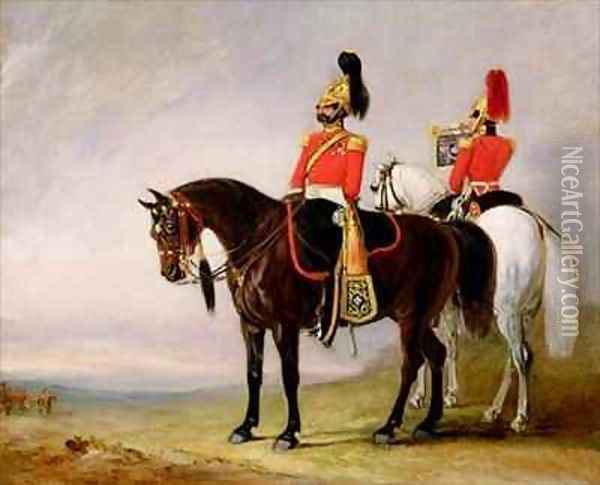 Colonel James Charles Chatterton 1792-1874 the 4th Royal Irish Dragoon Guards on his Charger accompanied by his Trumpete Oil Painting - John Jnr. Ferneley