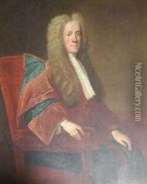 Three Quarter Length Portrait Of Sir Hew Dalrymple, President Ofthe C Oil Painting - William Aikman