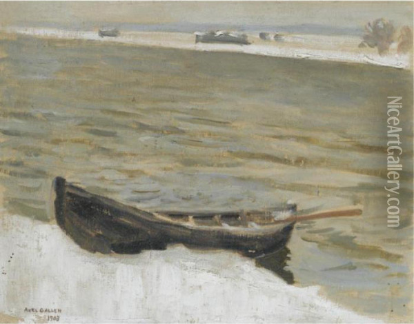 Vene Rannassa (boat Moored On A River Bank) Oil Painting - Akseli Gallen-Kallela