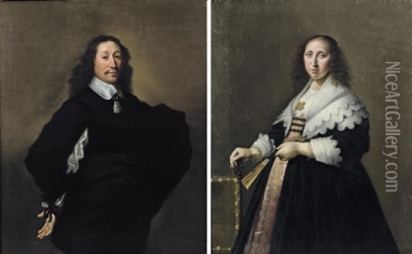 Portrait Of A Gentleman (+ Portrait Of A Lady, In An Embroidered Dress; Pair) Oil Painting - Hendrick Gerritsz. Pot