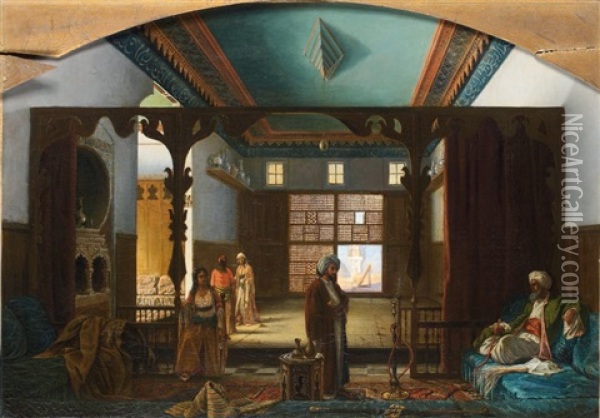 Interieur De Palais Au Caire Oil Painting - Charles Leon Vinit