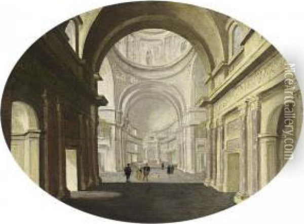 The Interior Of Il Gesu In, Rome With Elegant Figures Oil Painting - Hans Juriaensz. Van Baden