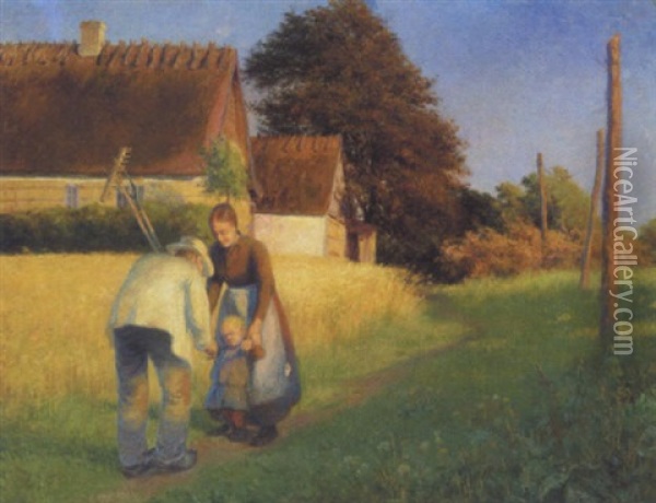 Lille Pige, Der Hilser Pa Den Hjemvendende Hostarbejder Oil Painting - Cilius (Johannes Konrad) Andersen