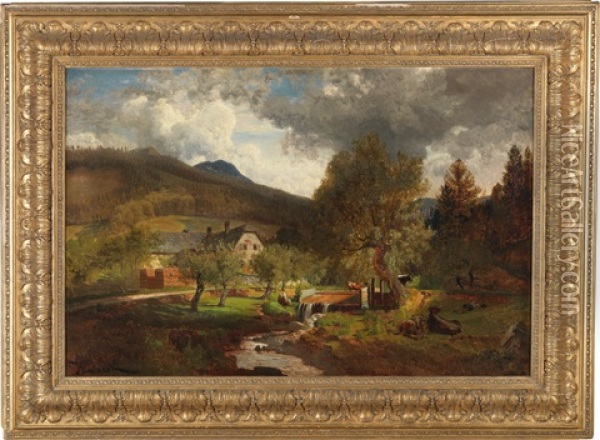Scene Of The Prein Near Reichenau Oil Painting - Anton Hlavacek