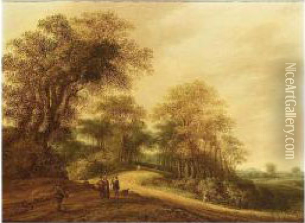 A Wooded Landscape With Oil Painting - Pieter Jansz. van Asch