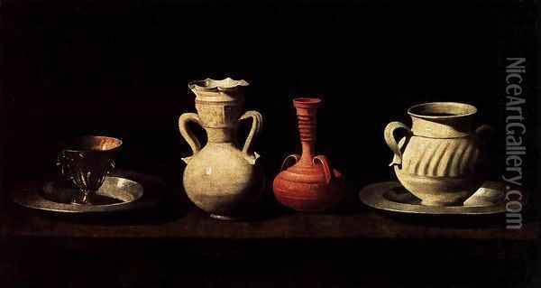 Still-Life with Pottery Jars Oil Painting - Francisco De Zurbaran