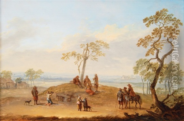 Travellers In An Extensive Landscape Oil Painting - Franz de Paula Ferg